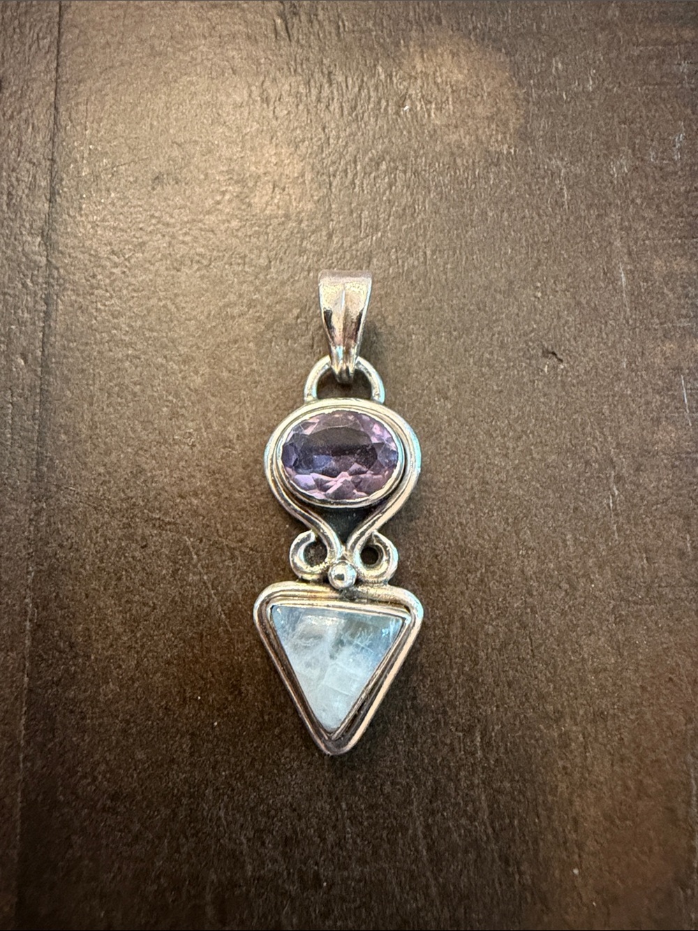 Silver Pendant Necklace with Amethyst and Labradorite Stones